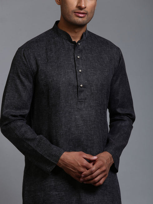 Vastramay Men's Black Cotton Kurta with Pant Set